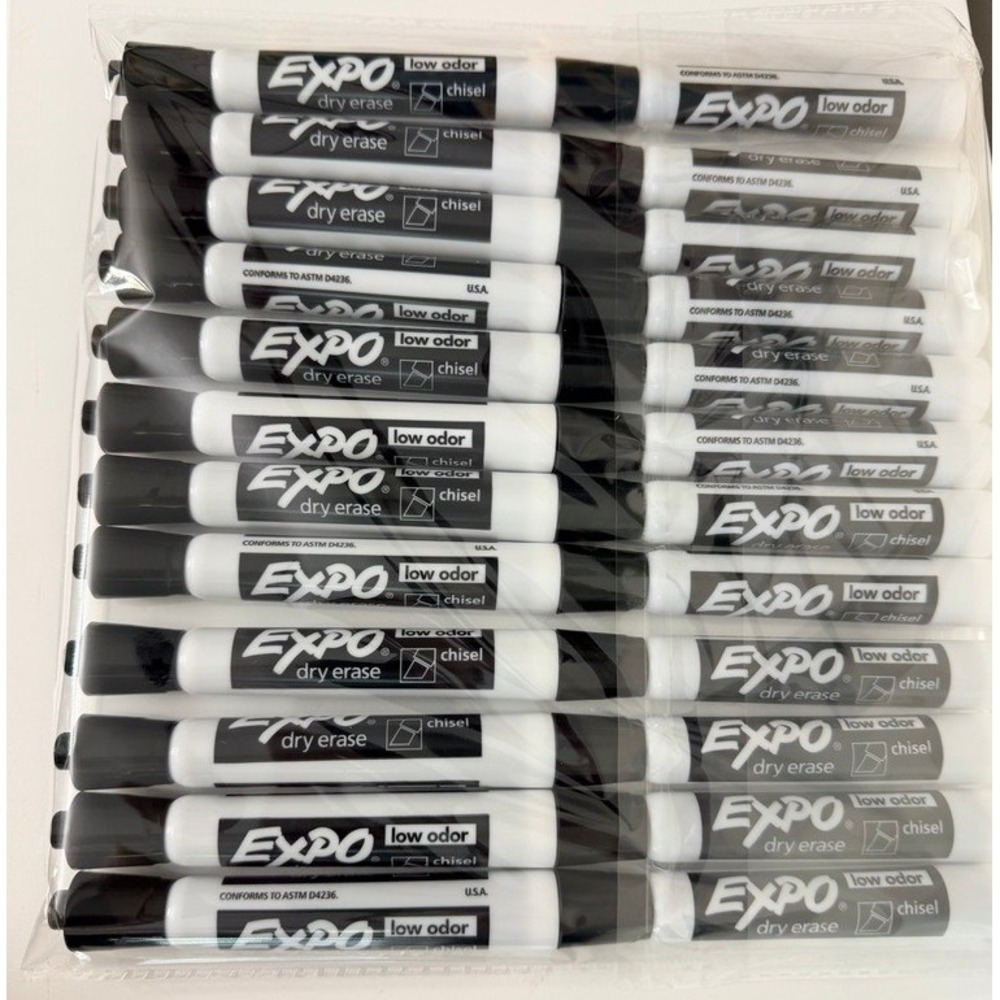 Expo Dry Erase Markers 24 Count Black Chisel Tip Low Odor Office School NWT